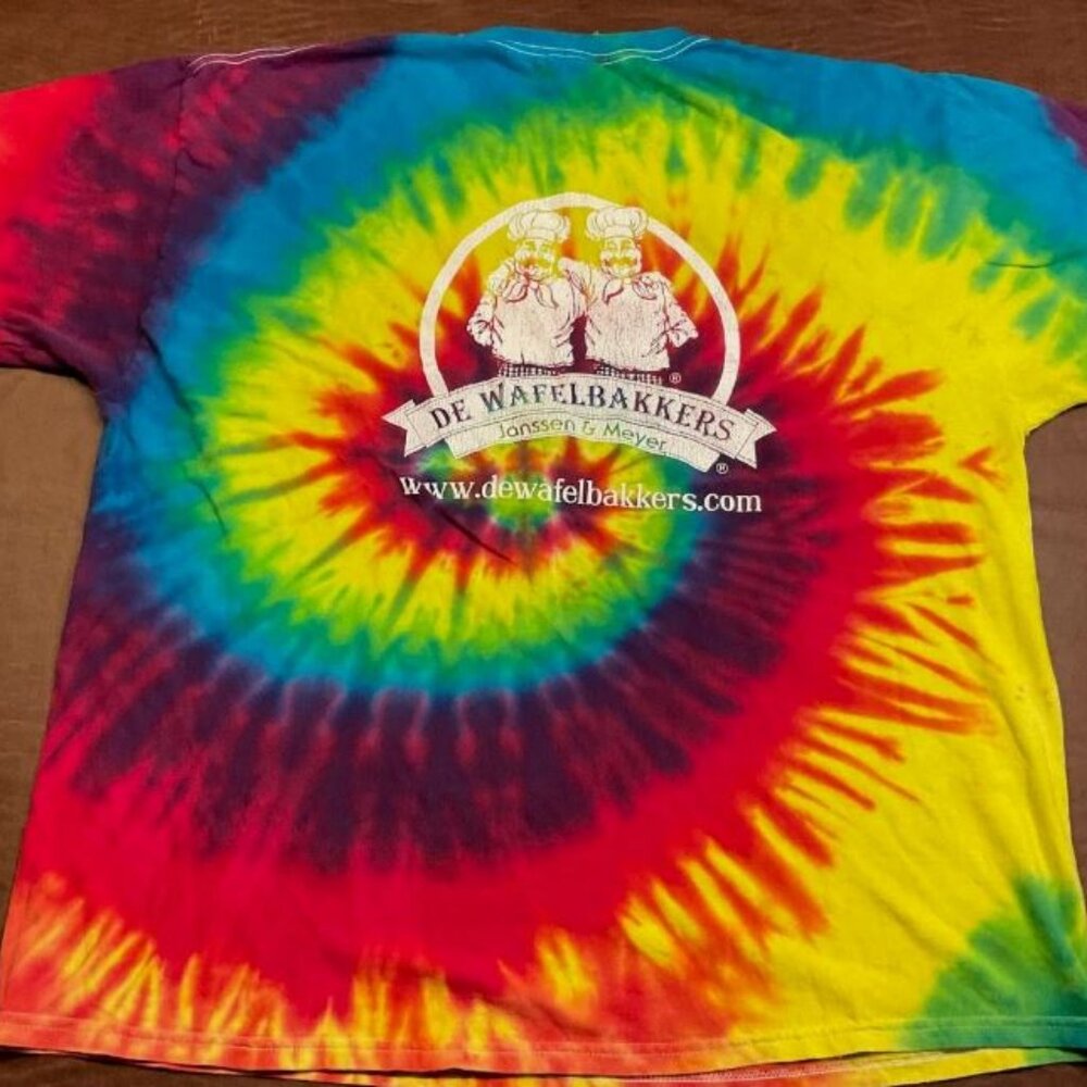 Peace, Love & Pancakes Tie Dye Spiral design T-shirt Hanes XL De Waffelbakers - Picture 2 of 3